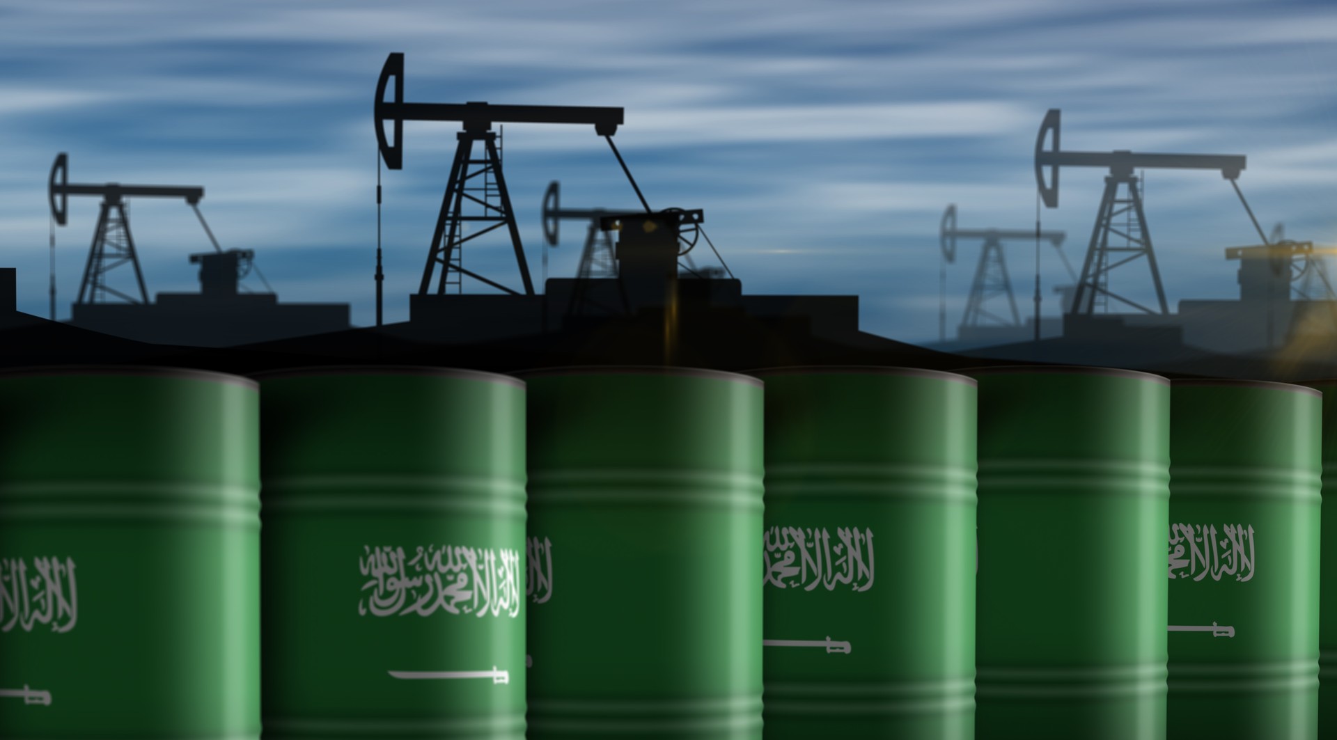 Saudi Arabia oil crude petroleum fuel barrels in row